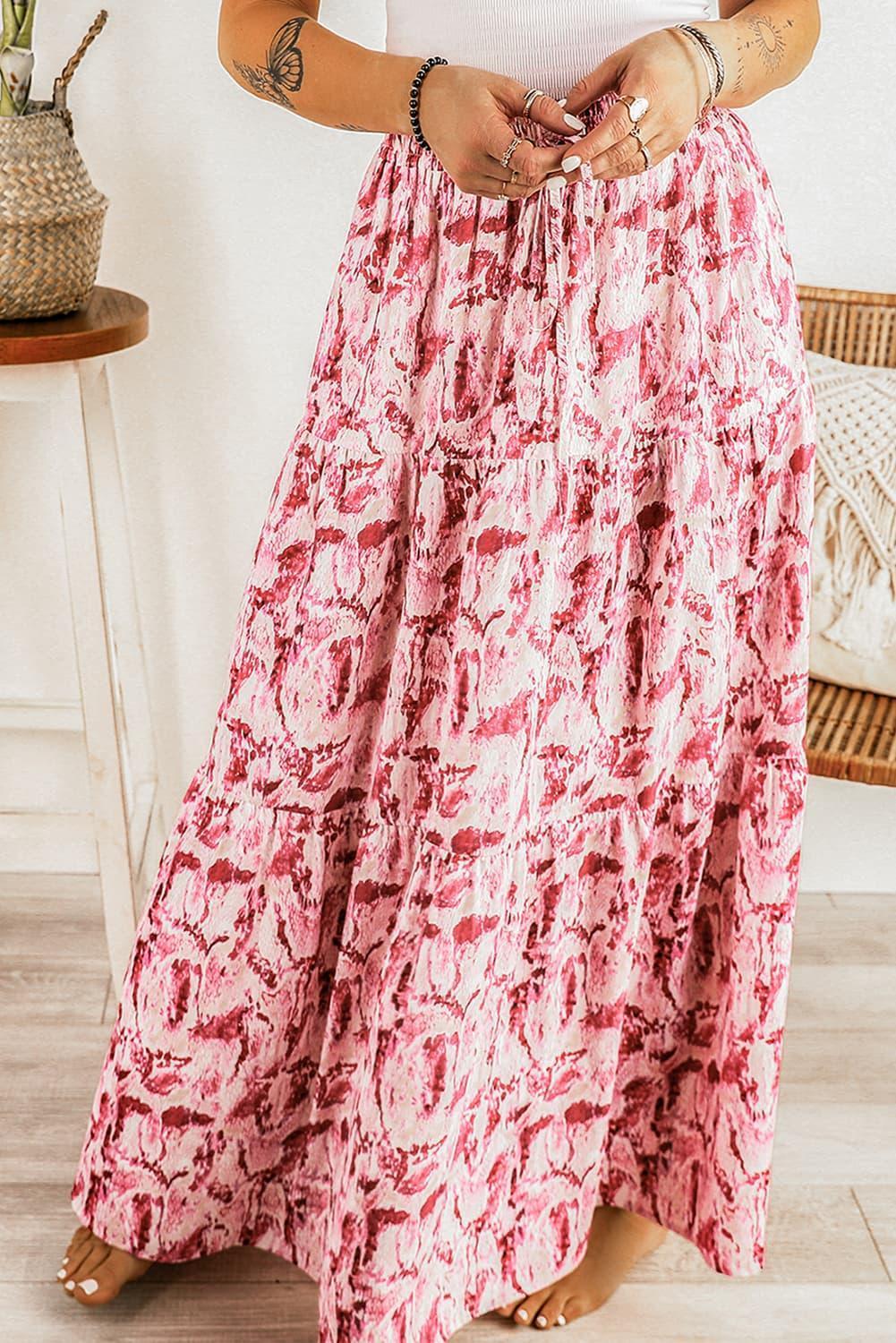 Swing It Girl A-Line Elastic Waist Pink Maxi Skirt - MXSTUDIO.COM