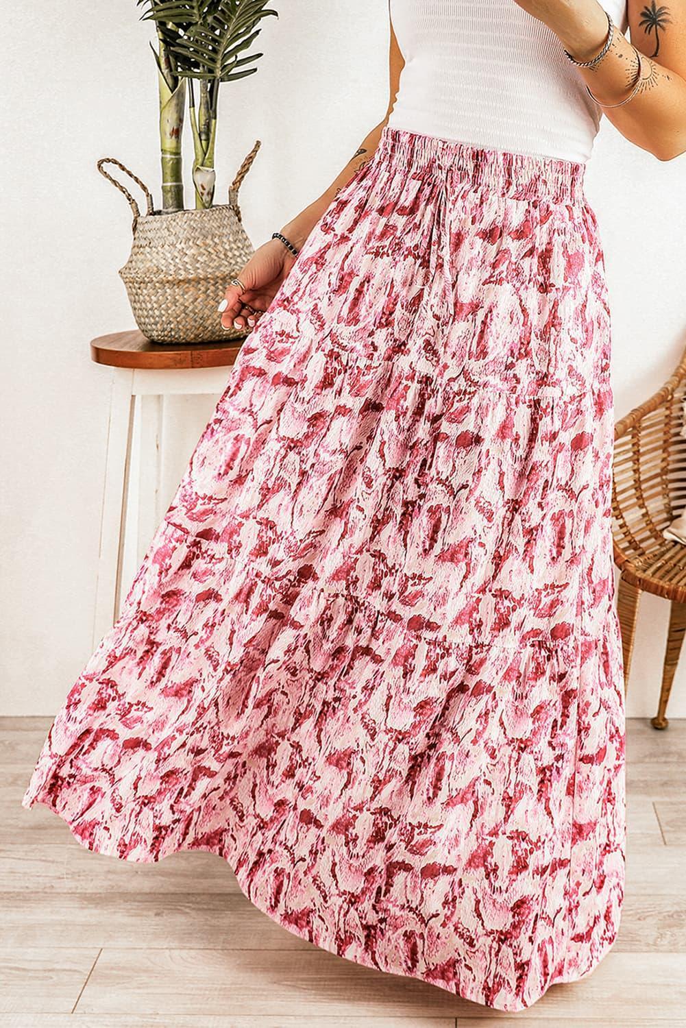 Swing It Girl A-Line Elastic Waist Pink Maxi Skirt - MXSTUDIO.COM