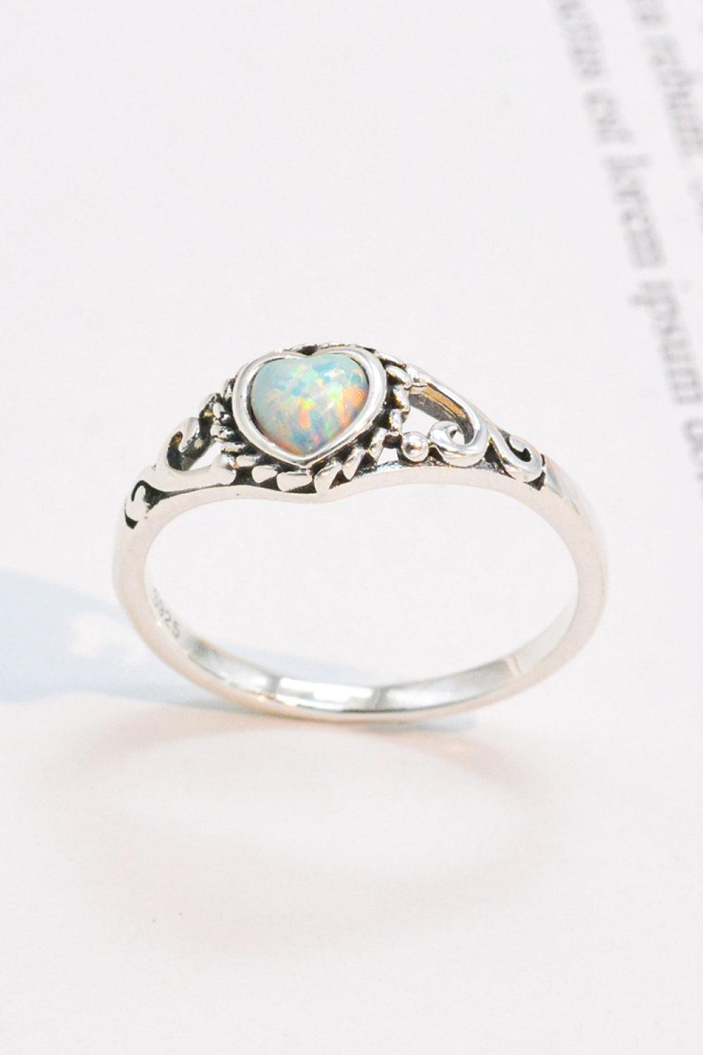 Symbol Of Affection Platinum-Plated Heart Opal Ring - MXSTUDIO.COM