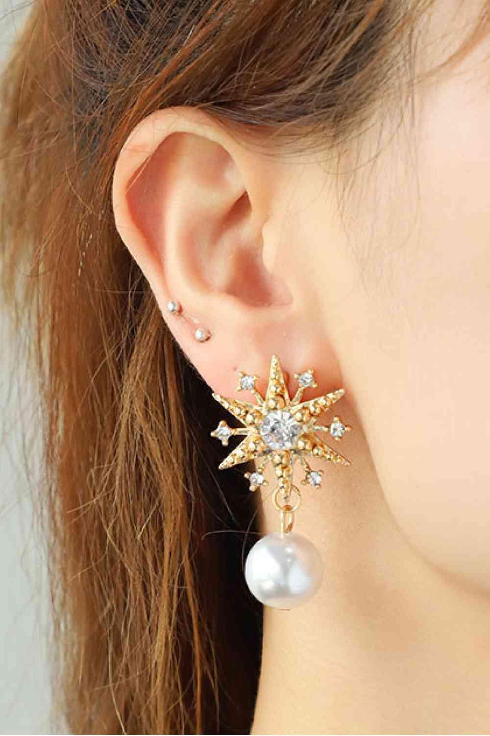 Synthetic Pearl Accent Star Shape Earrings-MXSTUDIO.COM