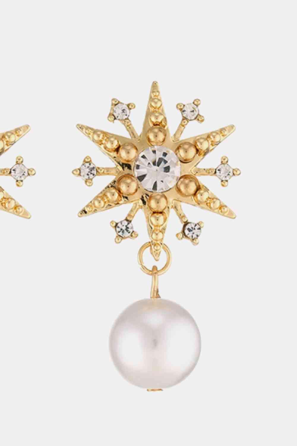 Synthetic Pearl Accent Star Shape Earrings-MXSTUDIO.COM