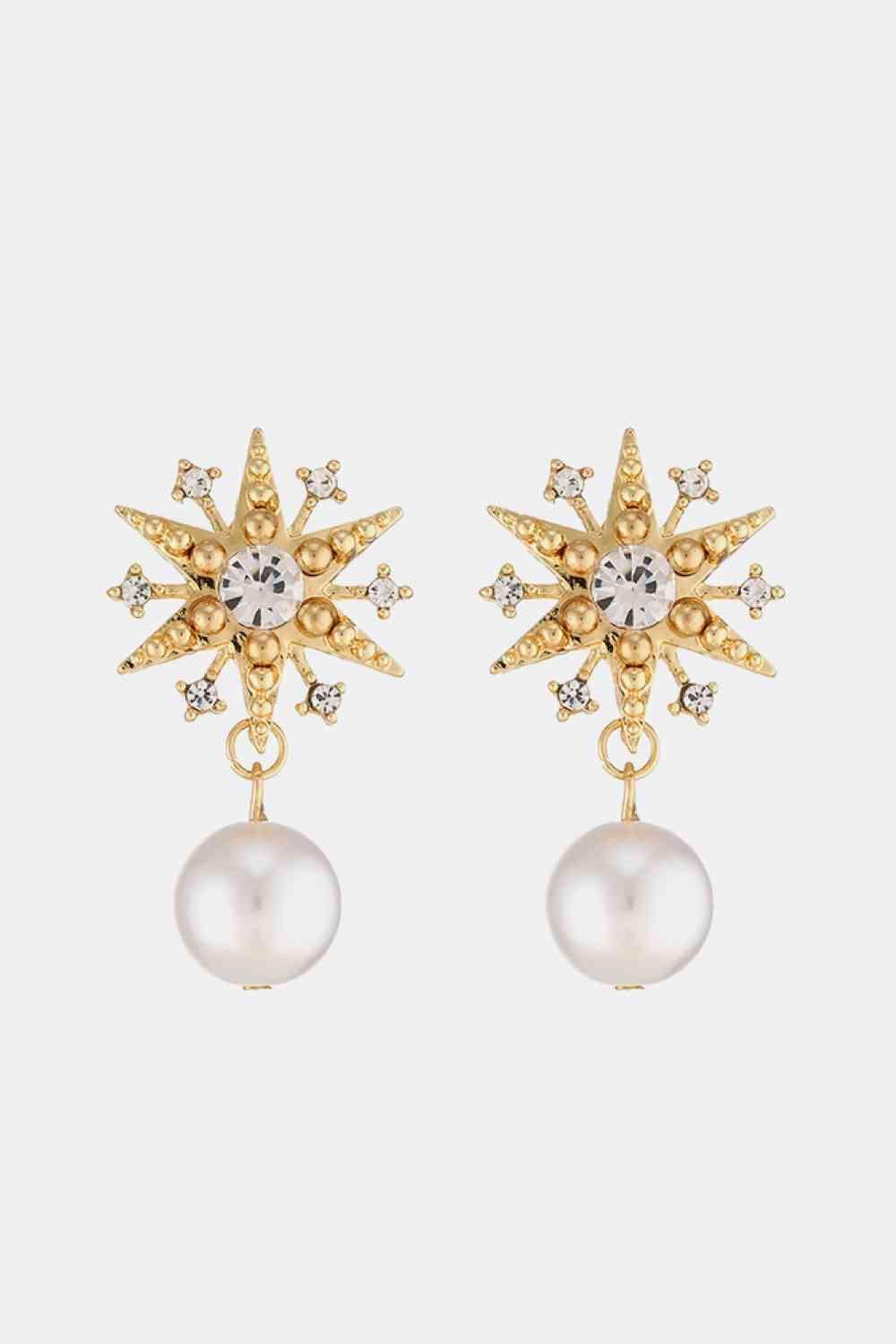 Synthetic Pearl Accent Star Shape Earrings-MXSTUDIO.COM