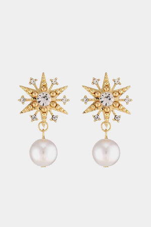 Synthetic Pearl Accent Star Shape Earrings-MXSTUDIO.COM