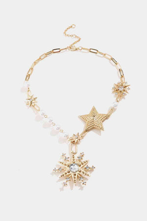 Synthetic Pearl Accent Star Shape Necklace-MXSTUDIO.COM