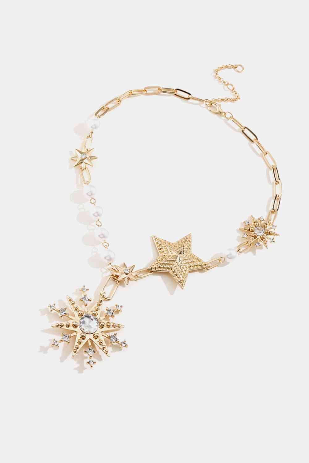 Synthetic Pearl Accent Star Shape Necklace-MXSTUDIO.COM