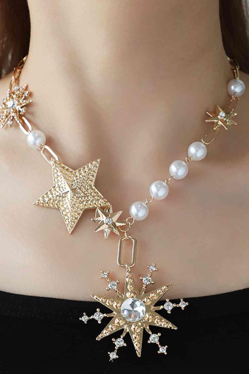 Synthetic Pearl Accent Star Shape Necklace-MXSTUDIO.COM