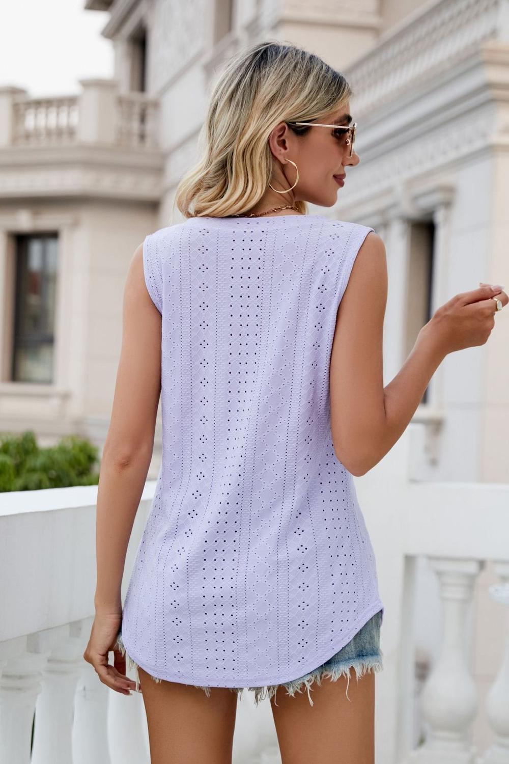 Take A Break V-Neck Eyelet Tank - MXSTUDIO.COM