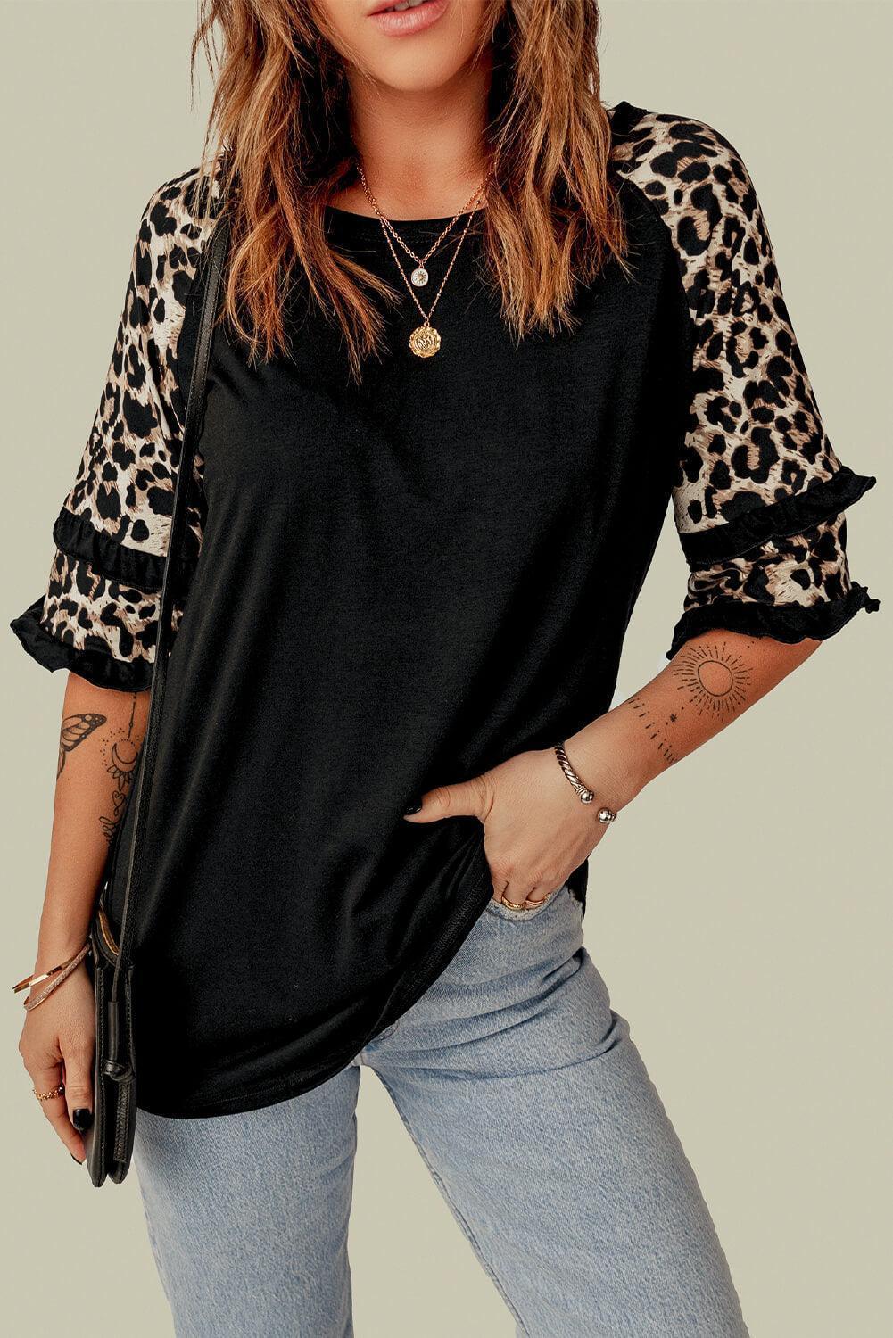 Take A Pause Round Neck Ruffled Sleeve Tee - MXSTUDIO.COM