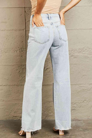 Take It Easy Distressed Wide Leg Light Wash Jeans - MXSTUDIO.COM