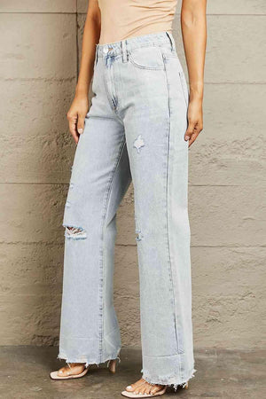 Take It Easy Distressed Wide Leg Light Wash Jeans - MXSTUDIO.COM