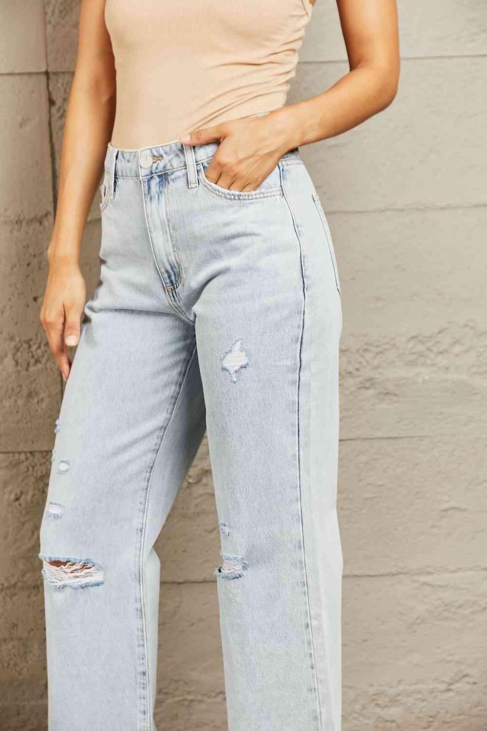 Take It Easy Distressed Wide Leg Light Wash Jeans - MXSTUDIO.COM