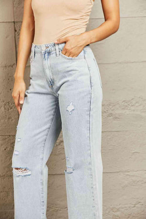 Take It Easy Distressed Wide Leg Light Wash Jeans - MXSTUDIO.COM