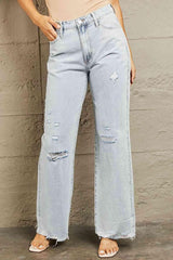 Take It Easy Distressed Wide Leg Light Wash Jeans - MXSTUDIO.COM