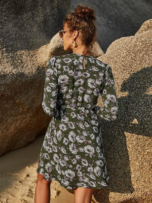 Take Risk A Line Long Sleeve Floral Mini Dress - MXSTUDIO.COM