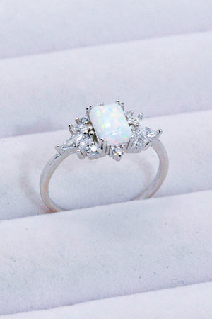 Tantalizing Zircon Embellish Sterling Silver Opal Ring - MXSTUDIO.COM