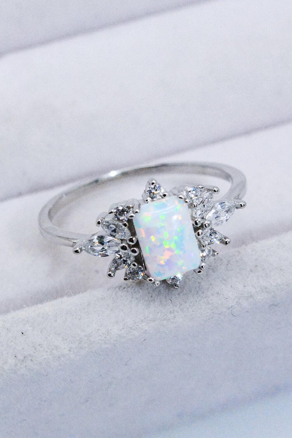 Tantalizing Zircon Embellish Sterling Silver Opal Ring - MXSTUDIO.COM