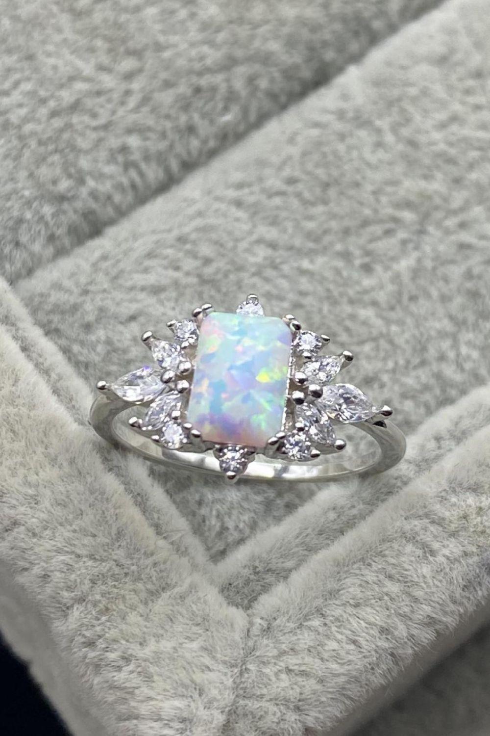 Tantalizing Zircon Embellish Sterling Silver Opal Ring - MXSTUDIO.COM