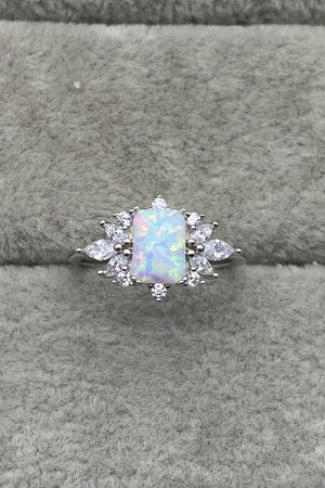 Tantalizing Zircon Embellish Sterling Silver Opal Ring - MXSTUDIO.COM