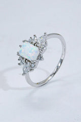 Tantalizing Zircon Embellish Sterling Silver Opal Ring - MXSTUDIO.COM