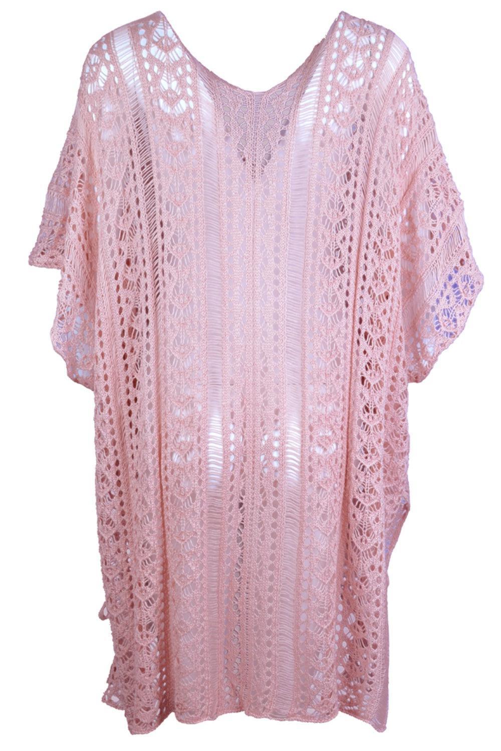 a pink top with a crochet pattern on it