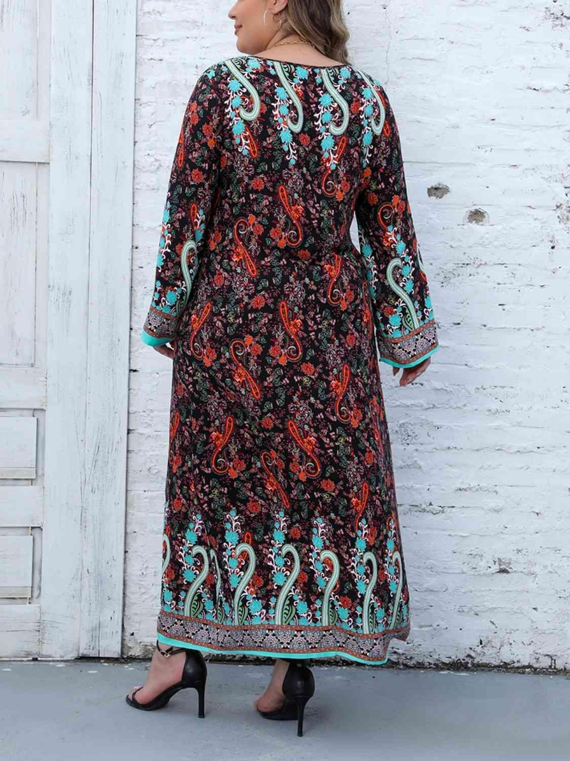 Tassel Accent Plus Size Floral Print Dress - MXSTUDIO.COM