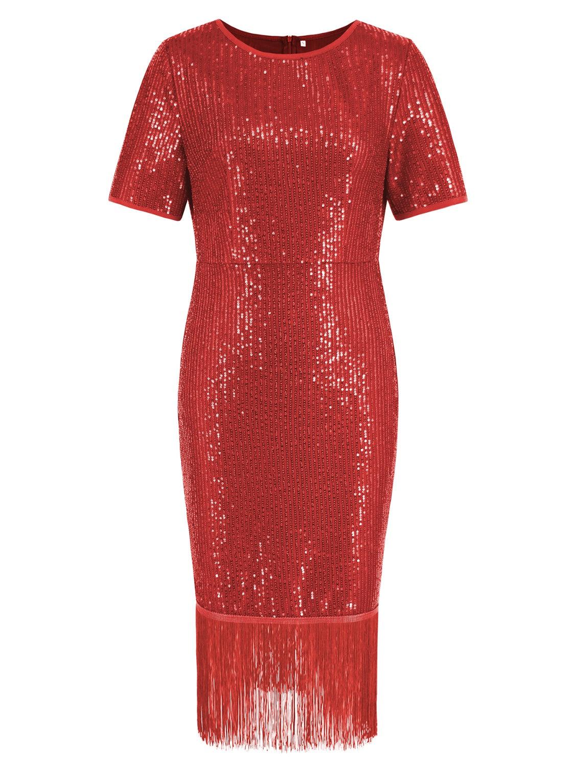 a red dress with fringes on it