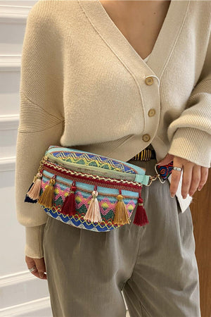 Tassels Accent Multicolor Boho Sling Bag - MXSTUDIO.COM