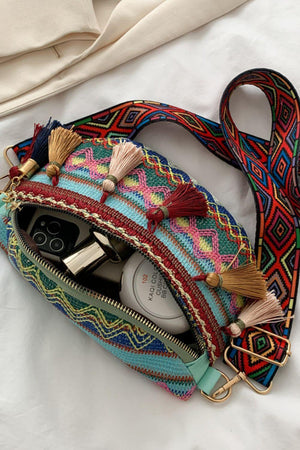 Tassels Accent Multicolor Boho Sling Bag - MXSTUDIO.COM