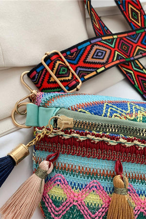 Tassels Accent Multicolor Boho Sling Bag - MXSTUDIO.COM