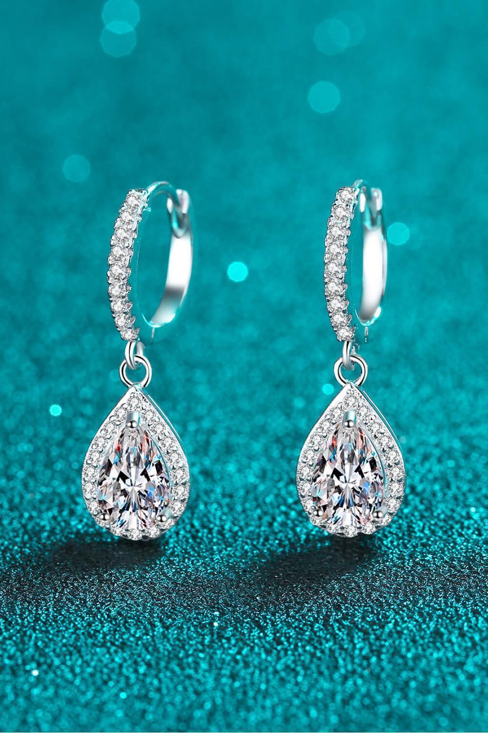 Teardrop Encrusted Accents 2 Carat Moissanite Drop Earrings - MXSTUDIO.COM