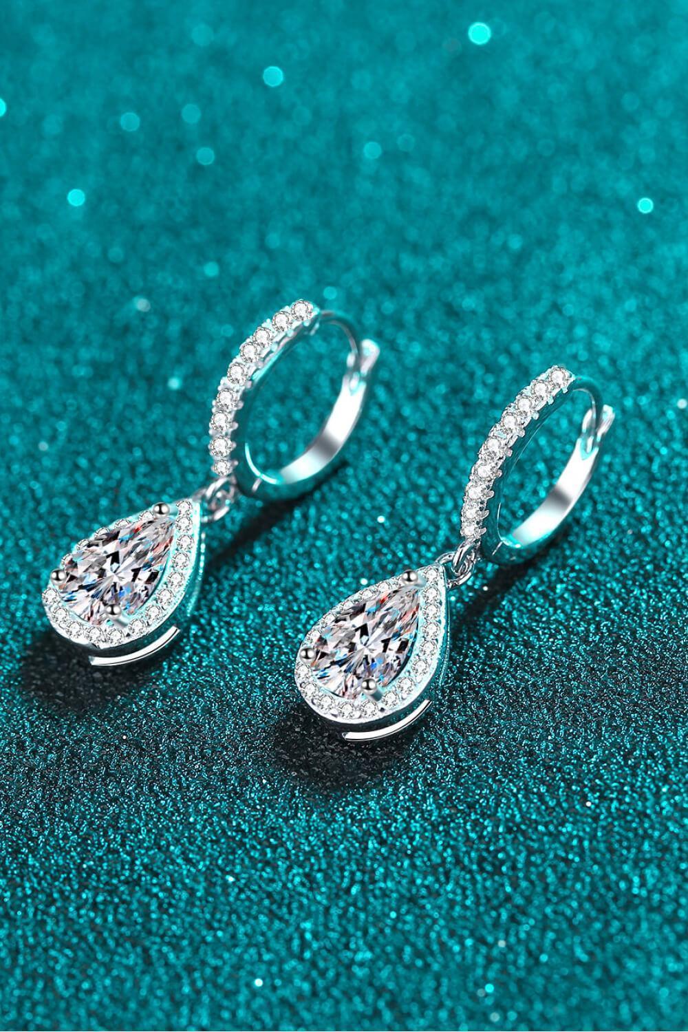 Teardrop Encrusted Accents 2 Carat Moissanite Drop Earrings - MXSTUDIO.COM