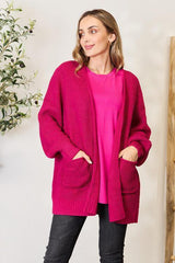 Tender Embrace Waffle-Knit Magenta Cardigan-MXSTUDIO.COM