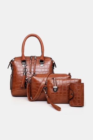 Textured 4-Piece Ochre PU Leather Women Bag Set - MXSTUDIO.COM