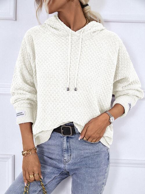 Textured Drawstring Long Sleeve Sweater Hoodie-MXSTUDIO.COM