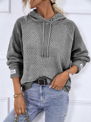 Textured Drawstring Long Sleeve Sweater Hoodie-MXSTUDIO.COM
