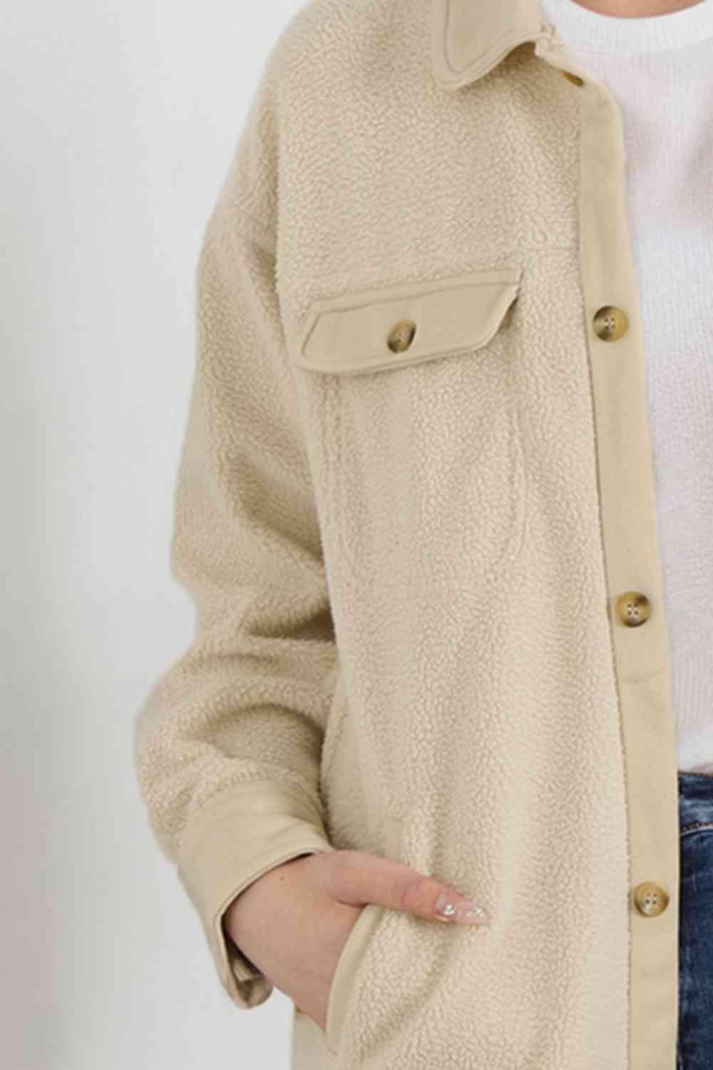 Thermal Chic Button Down Faux Fleece Fuzzy Jacket - MXSTUDIO.COM