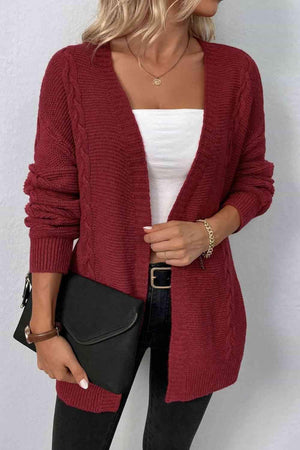 Thermal Embrace Cable Knit Open Front Cardigan-MXSTUDIO.COM