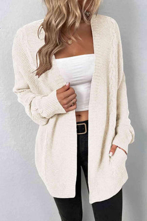 Thermal Embrace Cable Knit Open Front Cardigan-MXSTUDIO.COM