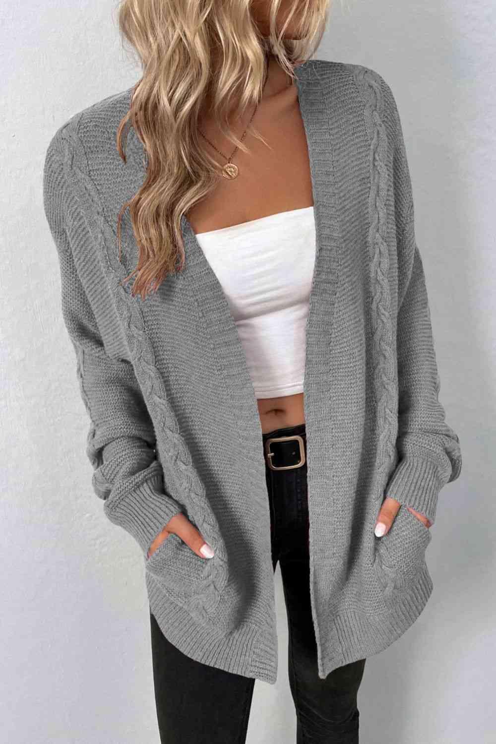 Thermal Embrace Cable Knit Open Front Cardigan-MXSTUDIO.COM