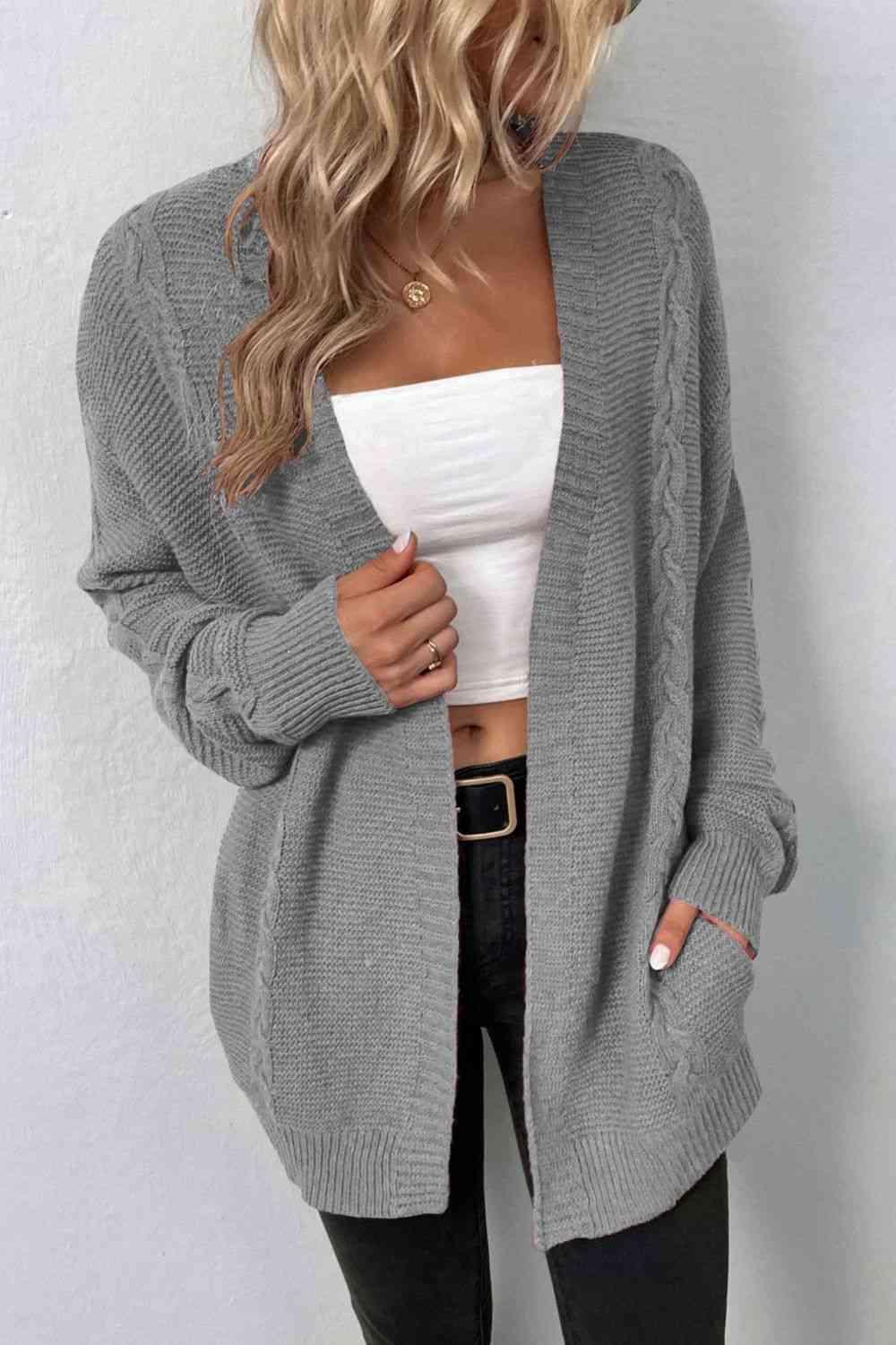 Thermal Embrace Cable Knit Open Front Cardigan-MXSTUDIO.COM