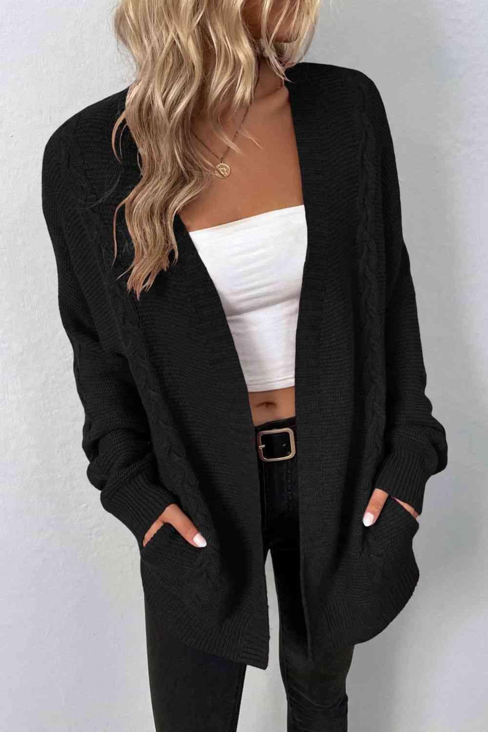 Thermal Embrace Cable Knit Open Front Cardigan-MXSTUDIO.COM