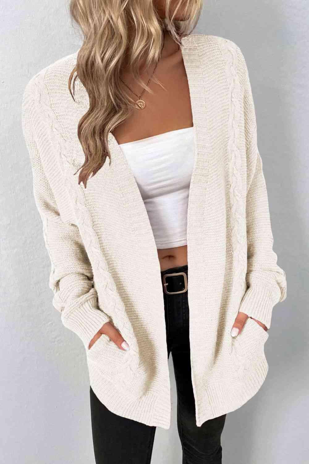 Thermal Embrace Cable Knit Open Front Cardigan-MXSTUDIO.COM