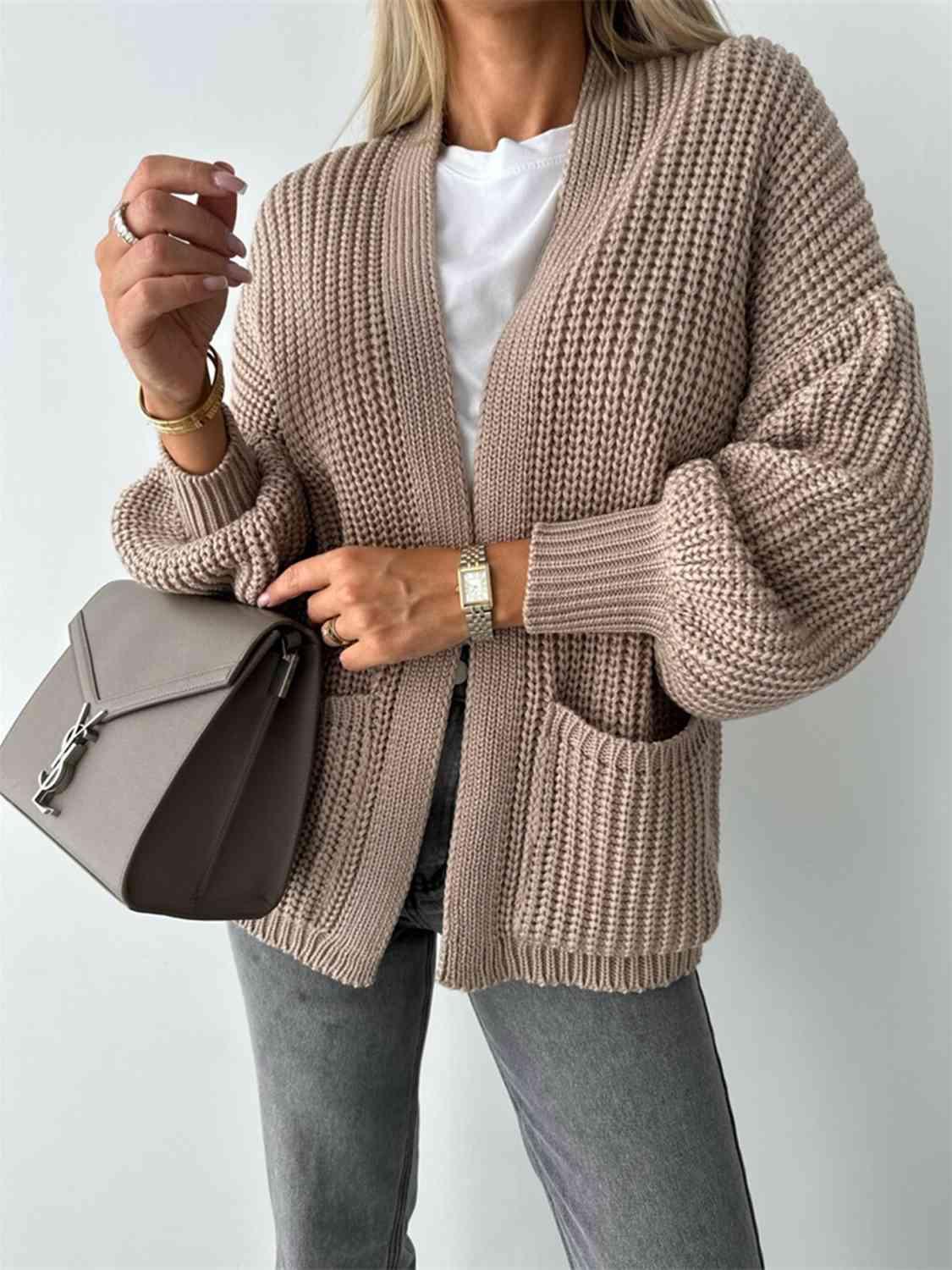 Thick And Comfy Knitted Lantern Sleeve Cardigan-MXSTUDIO.COM