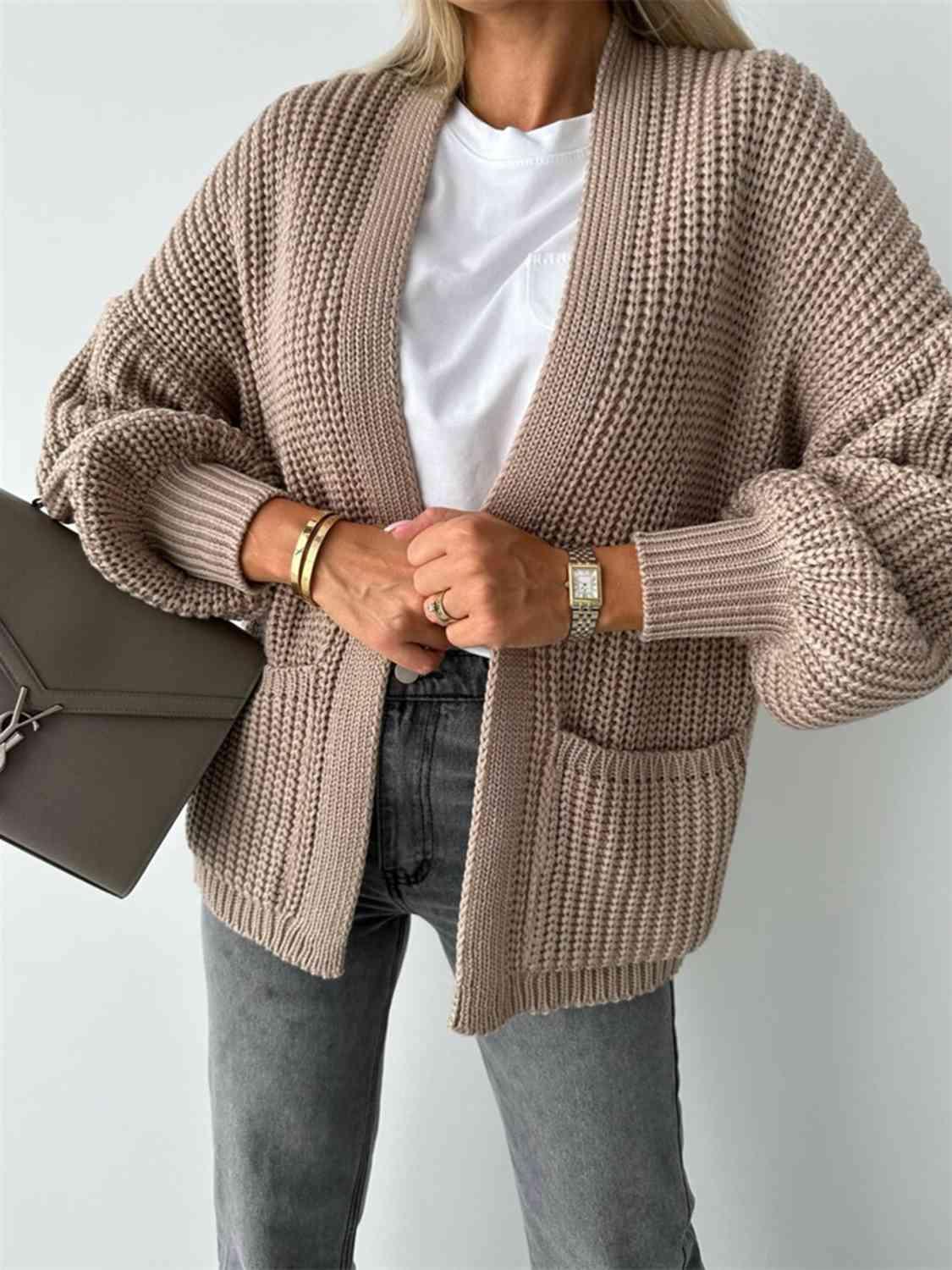 Thick And Comfy Knitted Lantern Sleeve Cardigan-MXSTUDIO.COM