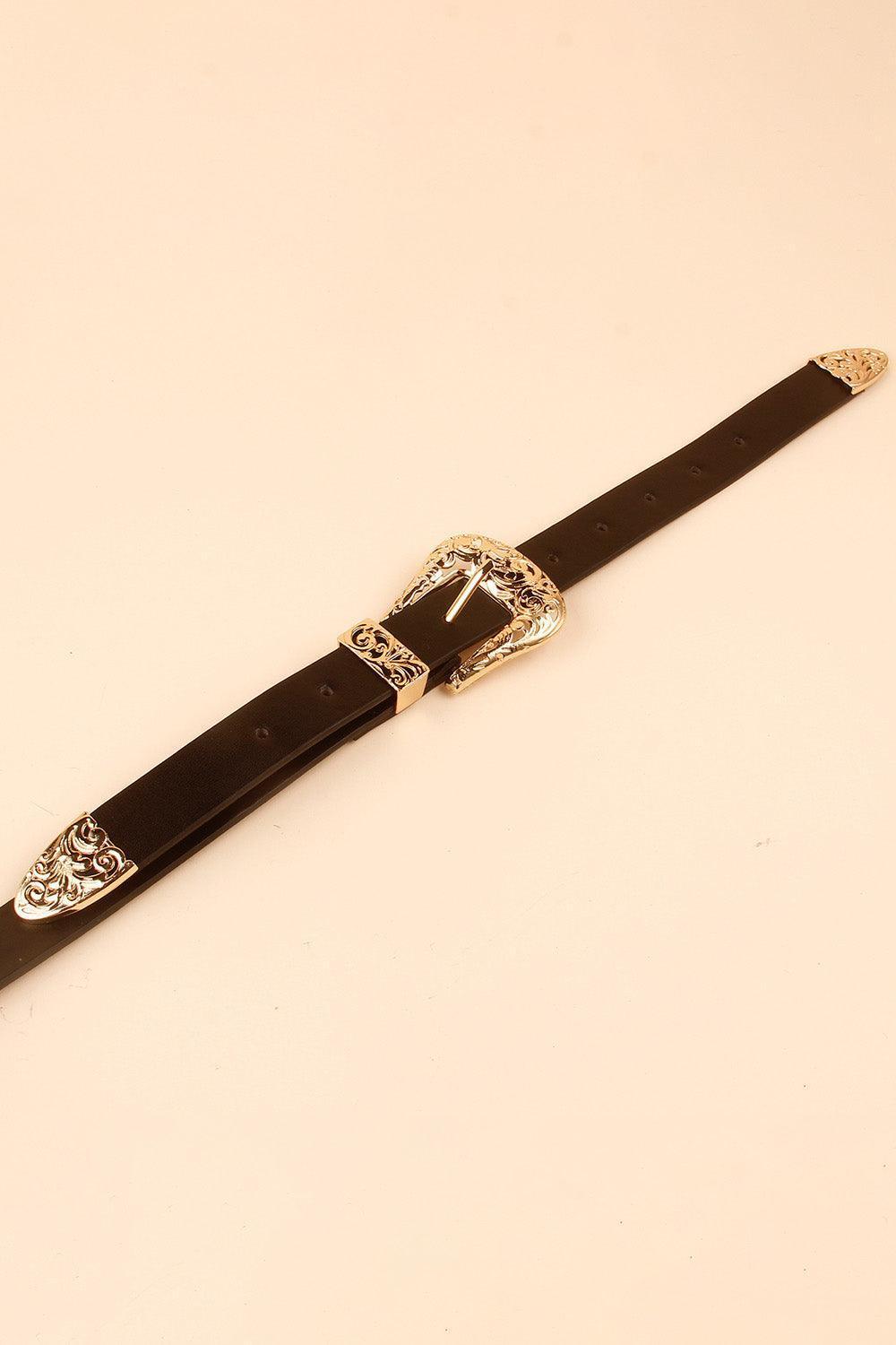 Thin PU Leather Black Women's Double Buckle Belt - MXSTUDIO.COM