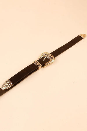 Thin PU Leather Black Women's Double Buckle Belt - MXSTUDIO.COM