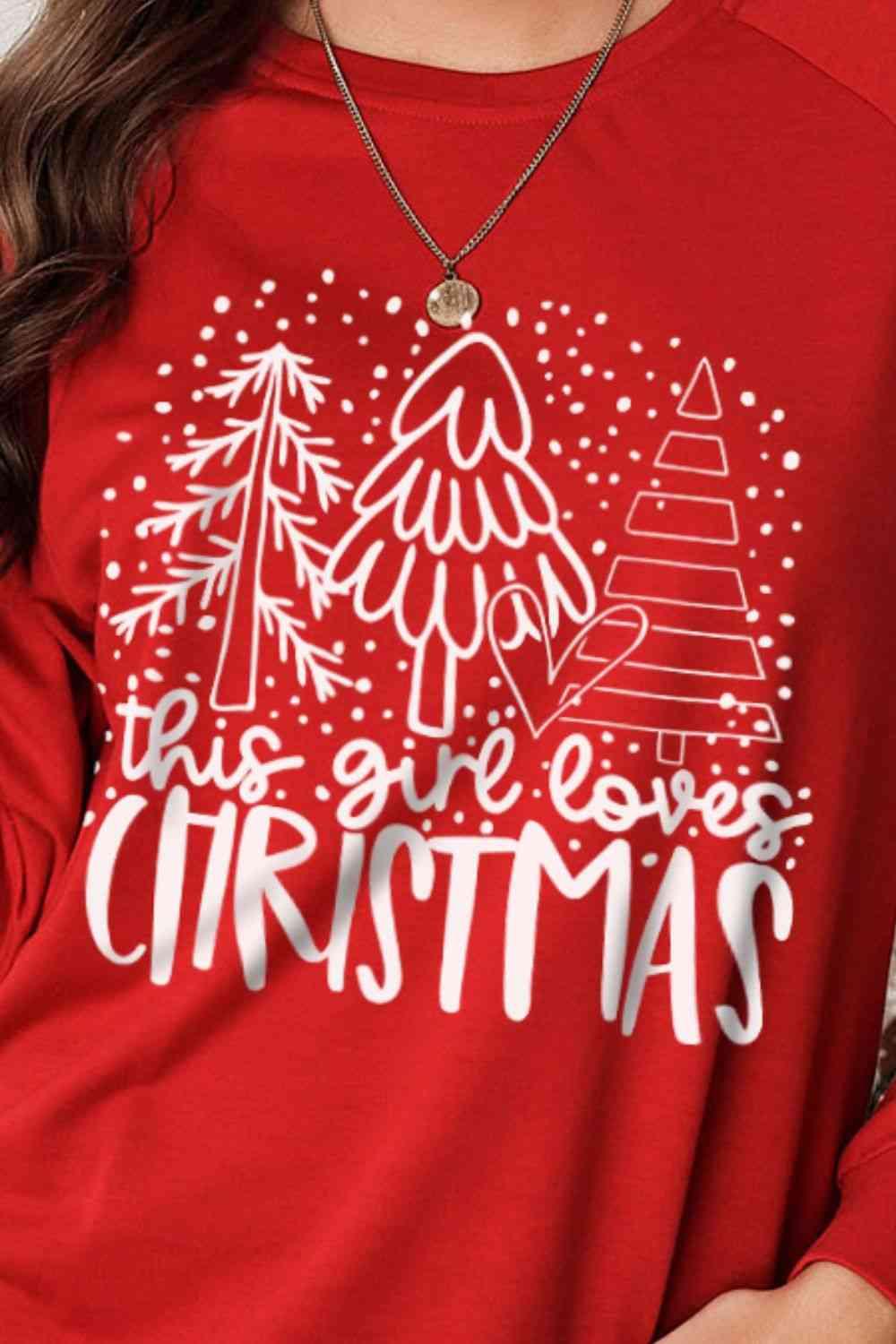 This Girl Loves Christmas Graphic Womens Red Sweatshirt-MXSTUDIO.COM