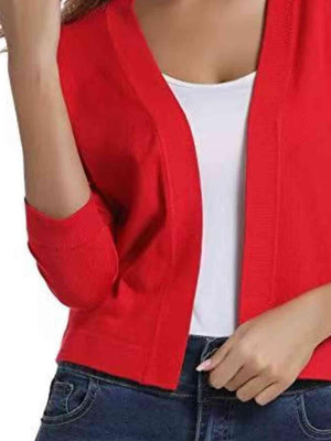 Three Quarter Sleeve Open Front Cardigan-MXSTUDIO.COM