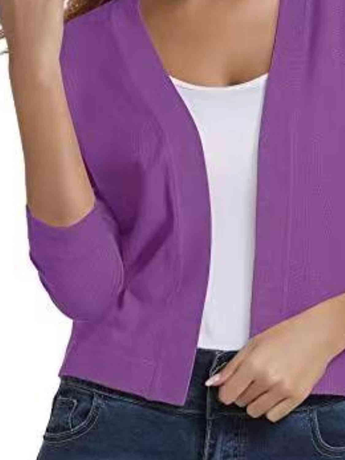 Three Quarter Sleeve Open Front Cardigan-MXSTUDIO.COM