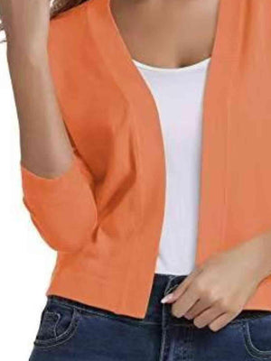 Three Quarter Sleeve Open Front Cardigan-MXSTUDIO.COM